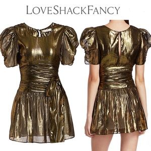 Mercy Silk & Metallic Puff-Sleeve Mini Dress